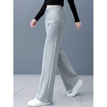 Solid Drawstring Straight Leg Sweatpants, Casual High Waist Loose Pants, Women's Clothing Solid Drawstring Straight Leg Sweatpants, Casual High Waist Loose Pants, Women's Clothing