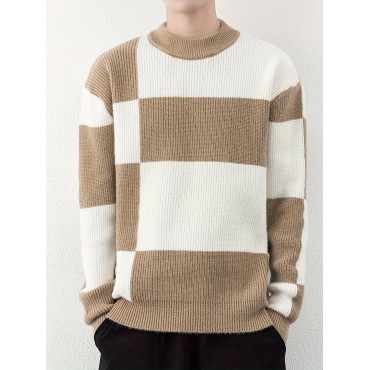 Cool Knitted Sweater For Men, Men's Casual Retro Striped Pullover Knit Sweater Streetwear For Winter Fall, As Gifts Cool Knitted Sweater For Men, Men's Casual Retro Striped Pullover Knit Sweater Streetwear For Winter Fall, As Gifts