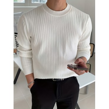 Men's Fashion Long Sleeve Solid Knitted Sweater, Men's Pullover For Autumn Winter Men's Fashion Long Sleeve Solid Knitted Sweater, Men's Pullover For Autumn Winter