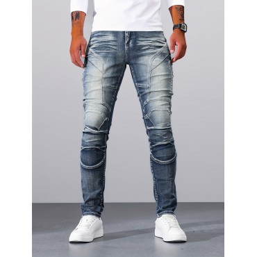 Men's Casual Vintage Style Denim Pants, Street Style Skinny Biker Jeans Men's Casual Vintage Style Denim Pants, Street Style Skinny Biker Jeans