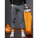 Men's Casual Warm Fleece Jeans For Fall Winter Business