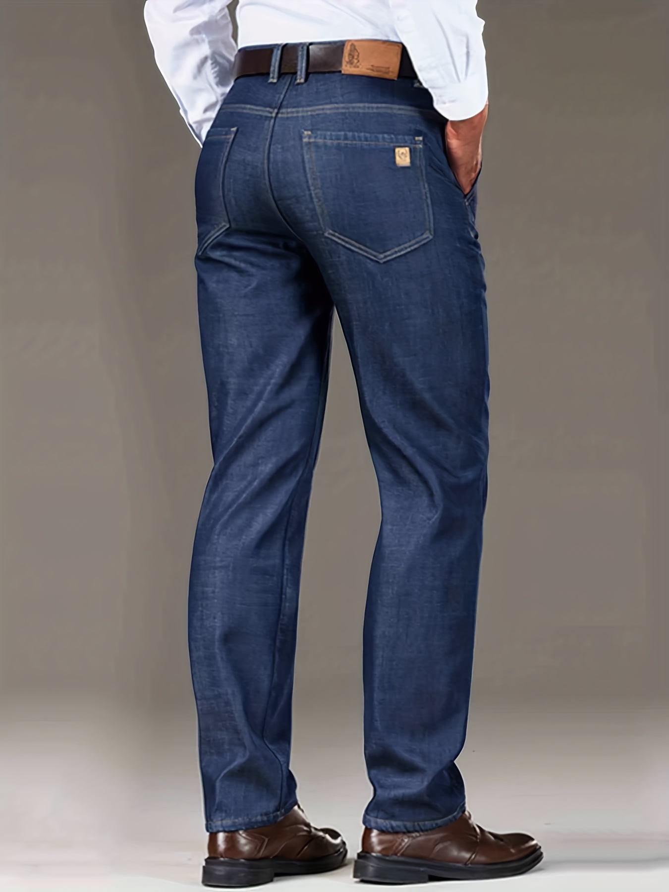 chic straight leg jeans mens casual stretch semi formal pants for all seasons business details 0