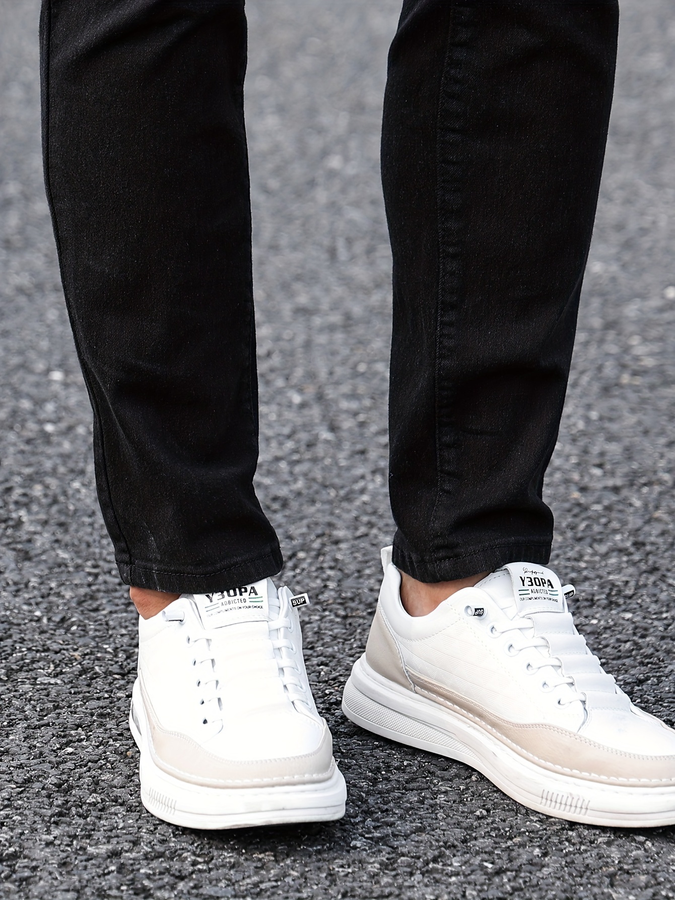 mens casual light blue ripped denim jeans details 4