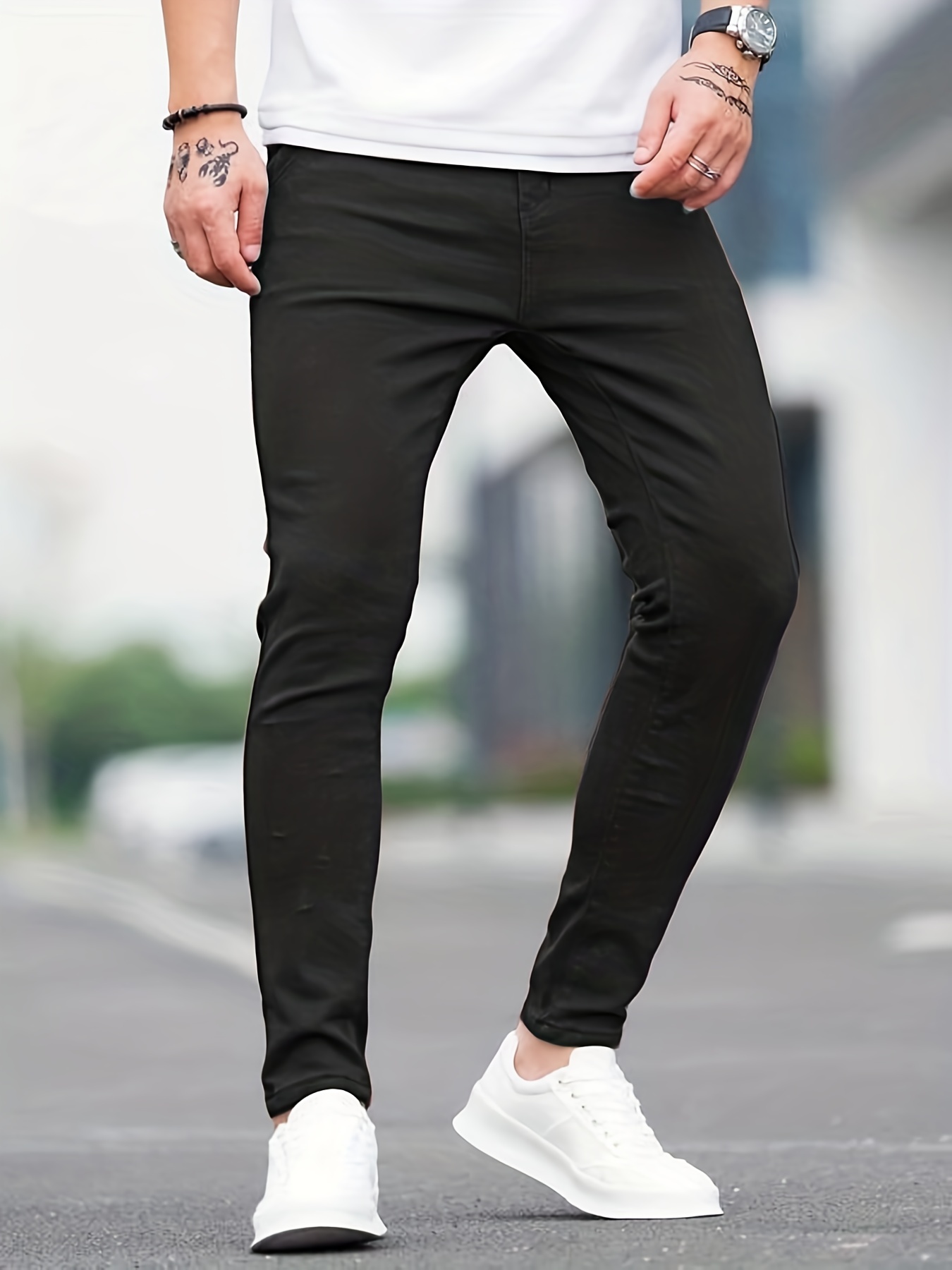 slim fit all match jeans mens casual street style medium stretch denim pants for all seasons details 19