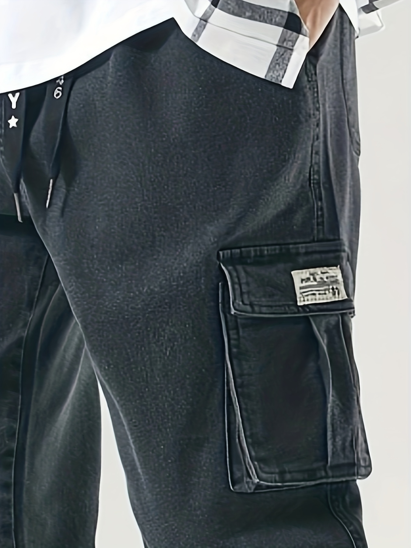 mens casual regular drawstring cargo jeans with pocket mens outfits details 7